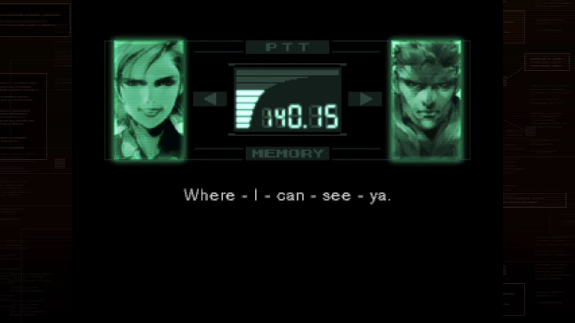 In-game CODEC call screen: two-portrait codec interface
